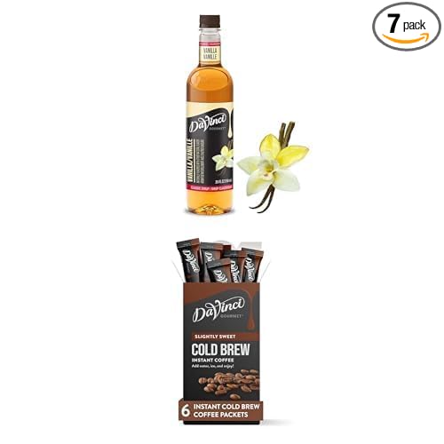 DaVinci Gourmet Vanilla Cold Brew At Home Starter Kit, 25.4 Fl Oz (Pack of 1) + 6 Single Serve Packets (Pack of 1)