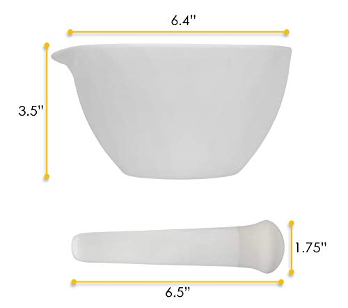Porcelain Mortar & Pestle Set, 18oz (550ml) - Unglazed Grinding Surface - Excellent for Kitchen or Laboratory - Grinds Powdered Chemicals, Herbs & Spices - Pill Crusher - White - Eisco Labs