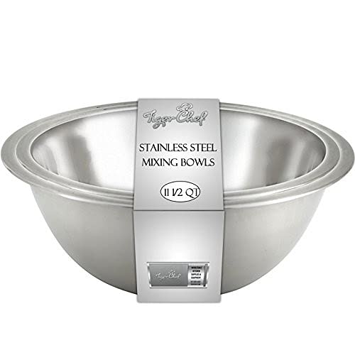 Tiger Chef Heavy Duty Mixing Bowl 1 1/2 Quart All-purpose Mixing Bowls for Home and Commercial Use - Best Prep Bowls for cake mixtures, dough’s, salads, pastas, dressings Stainless Steel - 2 Pack