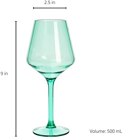 European Style Plastic Crystal, Stemmed Wine Glasses | 6 Set | Acrylic Glasses Tritan Drinkware, Unbreakable Color Shatterproof BPA-free Reusable, Outdoor, Pool Floating & Indoor, Hand Wash 15oz Gift