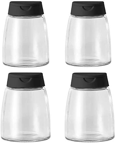 Glass Spice Jars, Double Lids Seasoning Shakers Glass Bottles Spice Shakers Sifter Barbecue Salt & Pepper Shaker Container (4PCS)