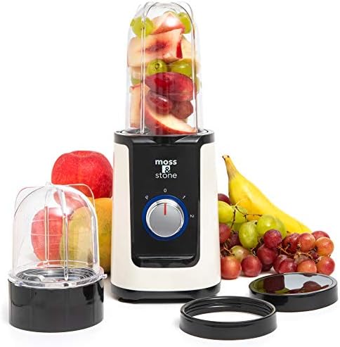 Moss & Stone Personal Smoothie Blender, Single Serve Blender for Shakes & Protein, 17oz Blend Cup & 10oz Grind Cup, Compact Mini Design for Home, Office, Gym & Travel