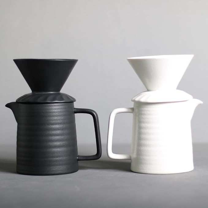 Handmade Black Pour Over Coffee Maker Set, Ceramic Coffee Dripper Brewer Heat Resistant Coffee Pot Decanter ACM03B