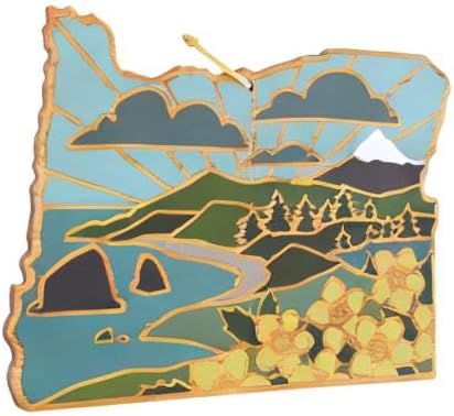 Totally Bamboo Oregon State Shaped Cutting Board, Summer Stokes Art | State charcuterie board with colorful hand-drawn landscape art. Smooth reverse side for food prep. Hang tie for wall display.
