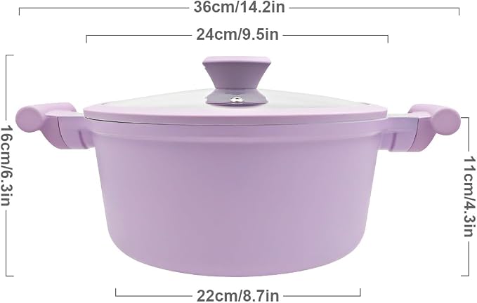 AIKENBBKK 5 Quart Stock Pot with Lid, Non Stick Cooking Pot, Ceramic Soup Pot Nonstick, Induction Cookware for Pasta,Soup,Spaghetti, Stay-Cool Handle, Suitable for All Stoves, PFAS-Free, Purple