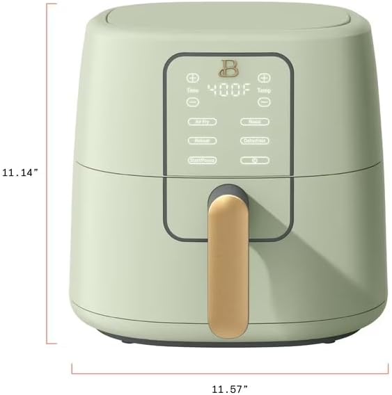 B 6 Quart Digital Air Fryer TurboCrisp Technology, Large Touchscreen Controls, Ceramic Roast Reheat Dehydrate Nonstick, Family Size for 5-7 People (Sage Green)