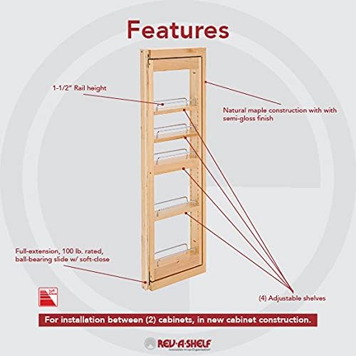 Rev-A-Shelf Kitchen Cabinet Pull Out Wall Filler Wooden Organizer Slide Out Pantry Storage w/Soft-Close in Multiple Sizes, 3 x 39 in, 432-WFBBSC39-3C