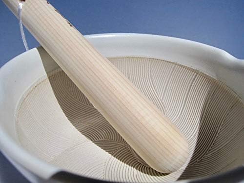 Made in Japan Ripple Ridge Mortar and Pestle Suribachi & Surikogi Set 6.6 Inches for Both Right and Left Handed Mino Ware Pottery Ivory (Medium Milky-White)