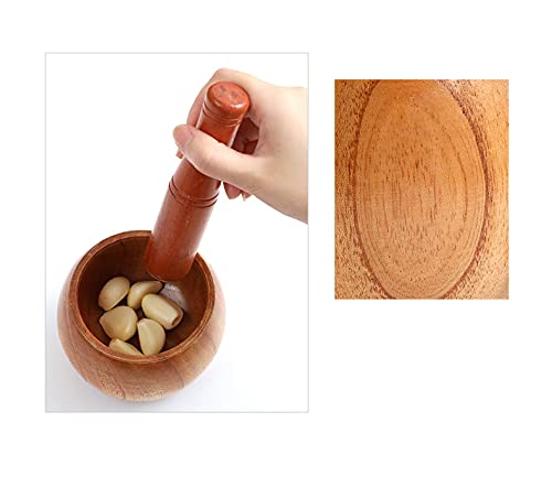 Wood Pestle and Mortar Bowl Set Guacamole Bowl Shell Garlic Pepper Press Mincer Grinder Chopper Crusher Molcajete Mix Kitchen Tool - Natural Wood