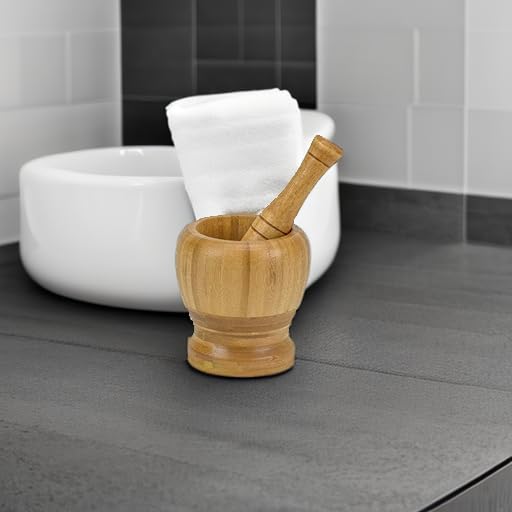 Mortar and Pestle, 100% Natural Bamboo Spice Grinder, Decorative 4 inch Wooden Mortar and Pestle Set for Kitchen