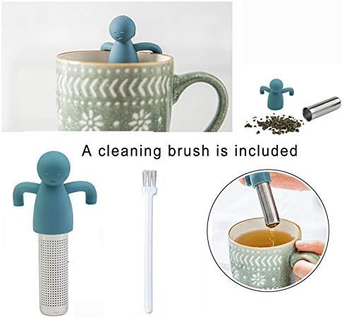Leden Stainless Steel Tea Infuser for Loose Leaf Tea, Extra Fine Mesh Blue | Stainless Steel Fun Person-shaped Design Tea Strainer Filter with Silicone Handle for Loose Tea Ball for Cup Mug