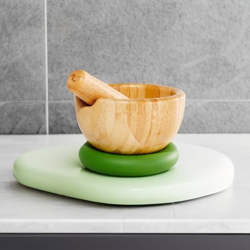 Loisa | Bamboo Mortar and Pestle with Silicone Base | 5.25" Mortar Bowl | Premium Latin Cooking Utensils | Green