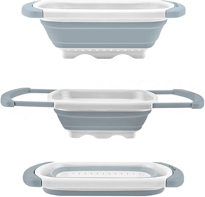 Qimh Collapsible Colander | Over The Sink Silicone Kitchen Strainers and Colanders with Extendable Handles | Veggies, Fruit and Pasta Foldable Strainer for Kitchen, 6-Quart, BPA Free