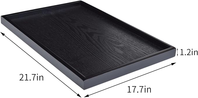 22 x 18 Inches Extra Large Solid Wood Serving Tray for Tea Coffee Table Snack Food Meals Serving Plate Kitchen Party Bar Breakfast Server with Raised Edges Black Wooden Decorative Ottoman Tray
