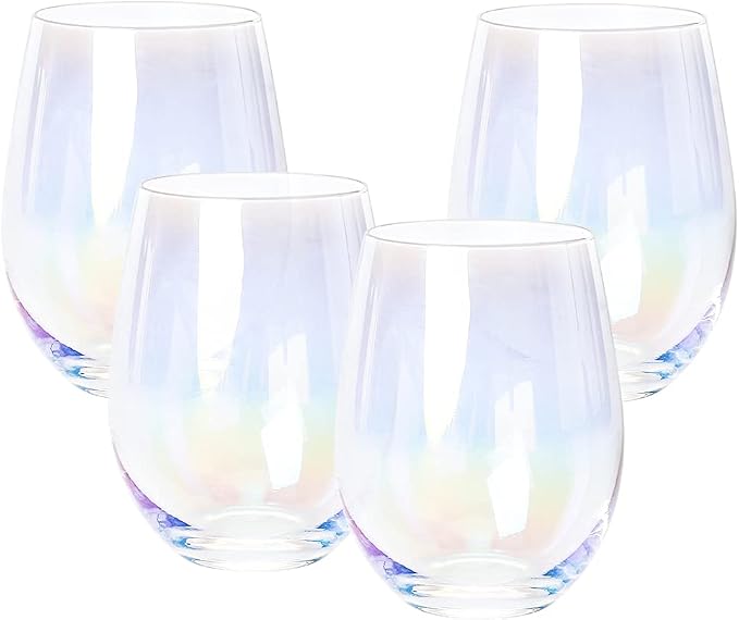 Gutsdoor Wine Glasses Large Stemless Wine Glasses 18.9 Ounce Set of 4 Iridescent Glasses All-Purpose Drinking Wine Beverage Glasses for Red White Wine, Water, Beer, Juice, Whiskey & Bar Decor