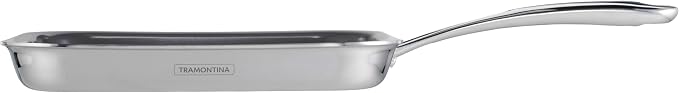 Tramontina Utsava Tri-Ply Clad Stainless Steel 10-Inch Square Grill Pan | Ceramic Non Stick Interior, Induction-Ready