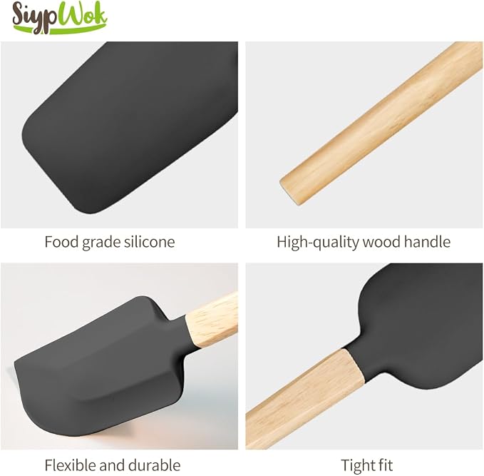 Silicone Spatula Set, Food Grade Rubber Spatula-4 Piece Nonstick Rubber Spatulas, Spoonula, Jar Scraper for Cooking, Baking, Mixing, Frosting - Heat Resistant Up to 600°F (4 Pcs Spatula Black)
