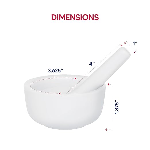 HIC Kitchen Mortar and Pestle Set, Fine Porcelain, 3.5-Inch, Spice Herb Grinder, Pill Crusher, Nut Butter Maker