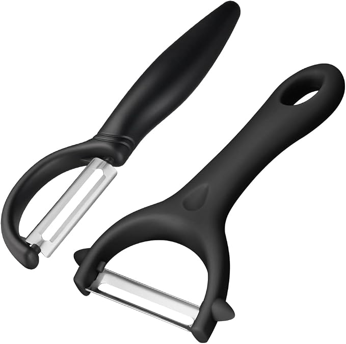 AUAUY 2PCS Potato Peeler, Y and I-Shaped Swivel Vegetable Peeler Set, Black | Fruit Peeler for Kitchen, Non-Slip Grip Peeler, Ergonomic Handle Sharp Blade Stainless Steel Peeler