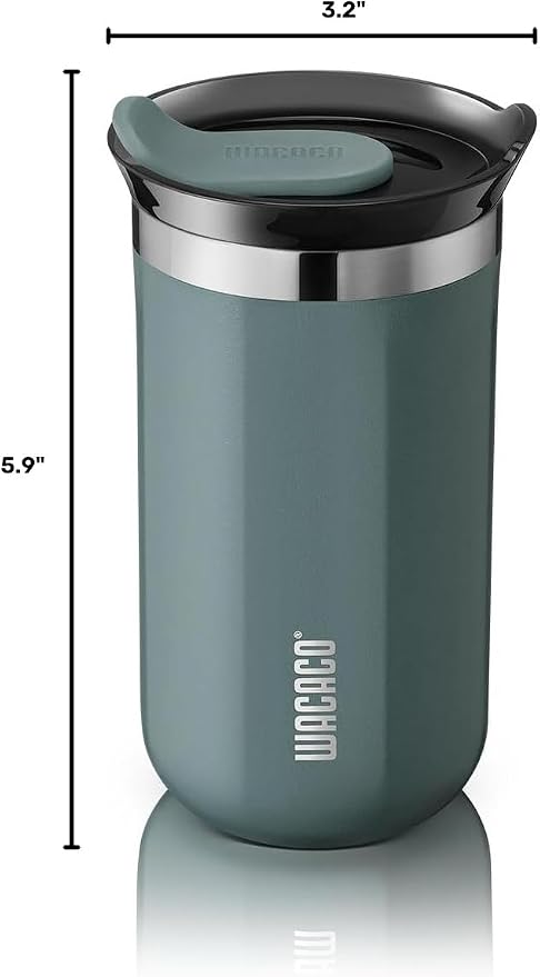 WACACO Octaroma Lungo Vacuum Insulated Coffee Mug, Double-wall Stainless Steel Travel Tumbler With Drinking Lid, 10 fl oz(300ml), Cadet Blue