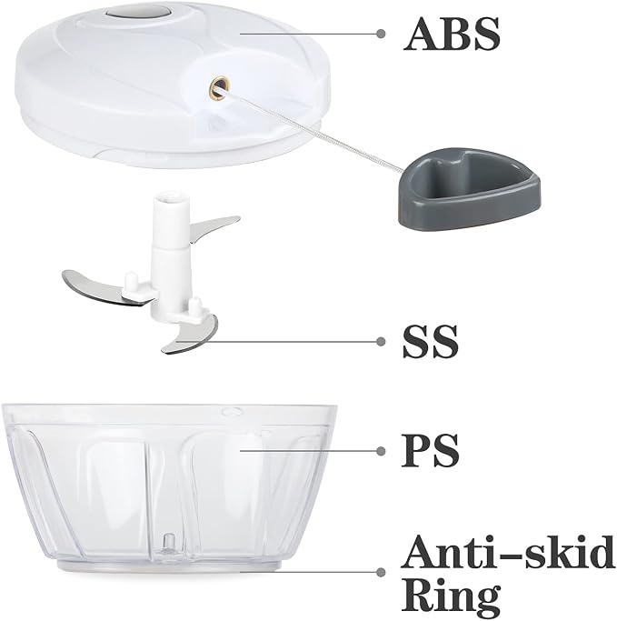 Cambom Manual Food Chopper Vegetable Cutter, Hand String Vegetable Chopper Onions Cutter for Vegetable Fruits Nuts BPA Free Food Safe Material, 550ml White
