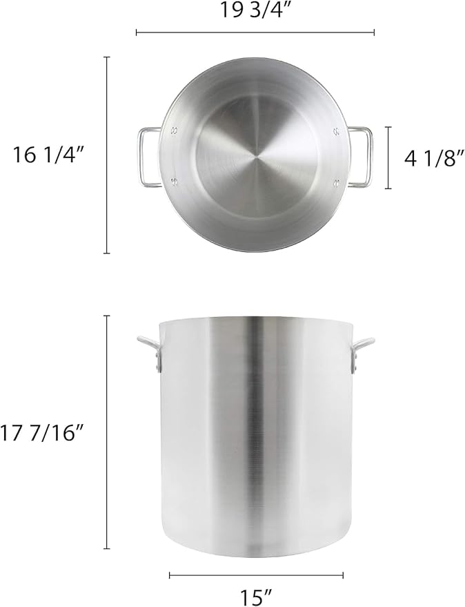 TrueCraftware- 60 qt. Aluminum Stock Pot with Riveted Handles 4mm Thickness- Multipurpose Pot Cookware Large Stockpot Stew For Cooking Simmering Soup Seafood Stock Home Kitchen Restaurant