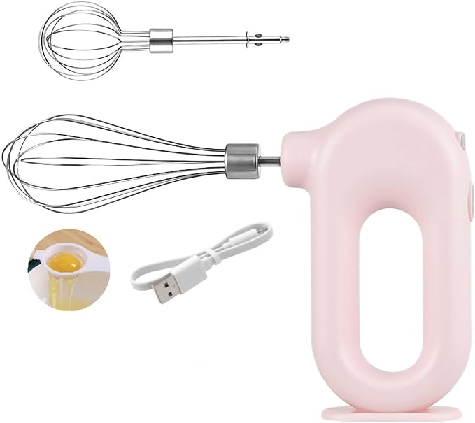 4 Speed Electric Hand Mixer, Mini 4 Speed Adjustable Cordless USB Rechargeable Electric Whisk Hand Mixer Portable Handheld Mixer 1500mAh Egg Beater (Pink)