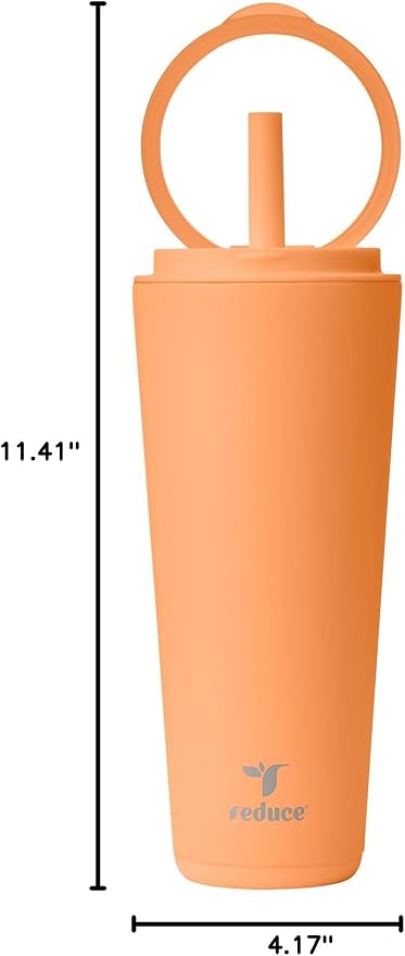 REDUCE Halo 32 oz Stainless Steel Vacuum Insulated Tumbler - Spill Proof Travel Mug with Flip Handle Lid - Keeps Drinks Cold for 32 Hrs - Dishwasher Safe - Cupholder Friendly - Papaya