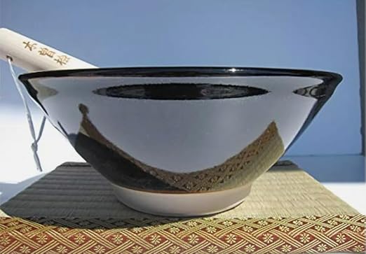 Made in Japan Mino Ware Ripple Ridge Mortar & Pestle (Suribachi & Surikogi) Set Small 5.91inches, for Both Right and Left Handed, Pottery Black TR53626 (Small Black)