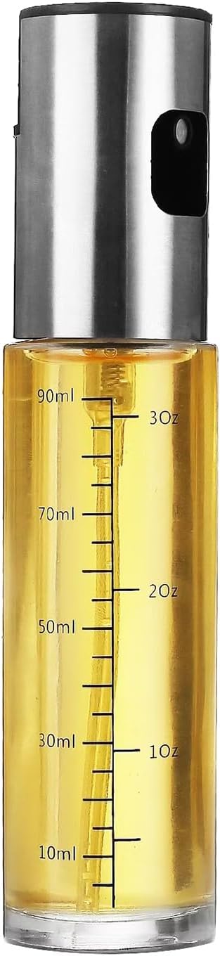 Olive Oil Sprayer for Cooking, 3 oz/90 ml Glass Oil Mister Bottle with Scale, Fine Mist Spray Bottle for Air Fryer, Salad, BBQ, Grill, Roasting, Vinegar and Cooking Oils