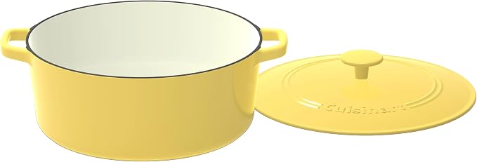 Cuisinart Chef's Classic Enameled Cast Iron Dutch Oven with Lid, Porcelain Enameled Interior, Oven Safe, Induction Compatible, 7-Quart, Round, Yellow
