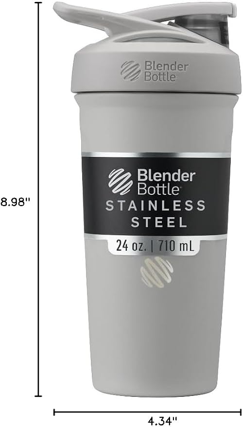 BlenderBottle Sport Flip Stainless Steel Shaker Bottle 24 oz Grey | Insulated