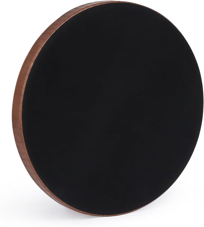 HofferRuffer Round Serving Tray 20'', Elegant Faux Leather Circle Ottoman Table Tray, Serve Tea Coffee Breakfast in Bedroom Living Room Kitchen (Brown)