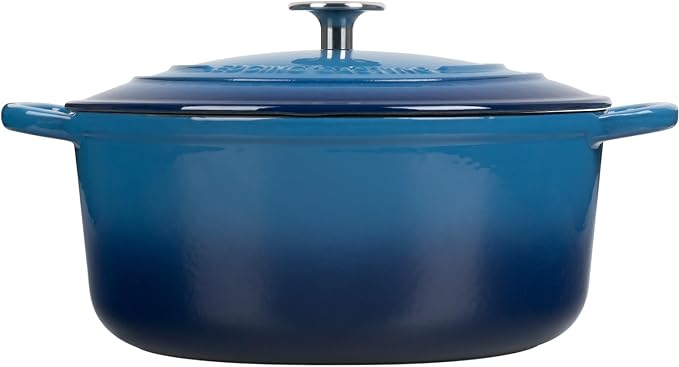 EDGING CASTING Enameled Cast Iron Dutch Oven Pot With Lid for Cooking, Bread Baking, Bread Oven, 5.5 Quart, Lake Blue