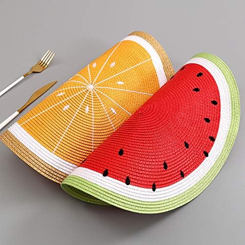 Zupro Round Watermelon Placemats Set of 4 Braided 15" Indoor Outdoor Usage | Embroidery Motif Heat Resistant Non-Slip Washable,for Kitchen Dining Tables Dinner Parties holiday and Everyday Use