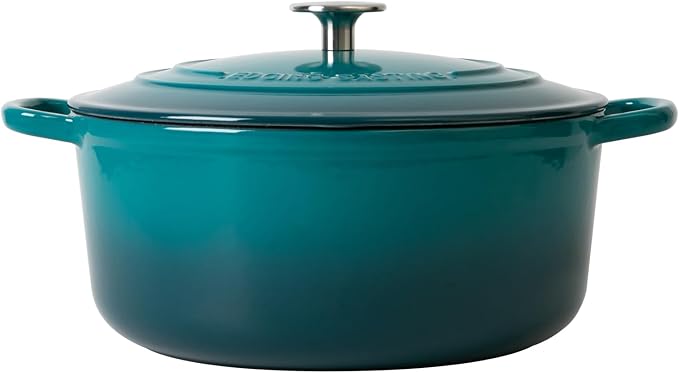 EDGING CASTING Enameled Cast Iron Dutch Oven Pot with Lid for Bread Baking, Cooking, Round Bread Oven Dual Handles, 7 Quart, Darkcyan