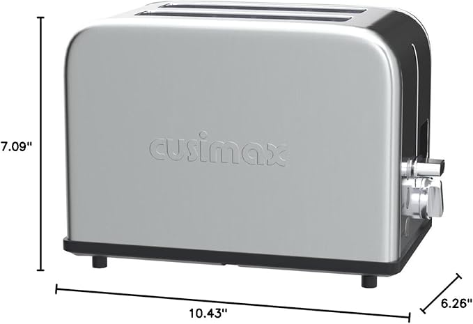 CUSIMAX 2 Slice Stainless Steel Toaster with Digital LED Display, Silver | 1.5" Wide Slots for Bagels & Thick Bread, Countdown Timer, 6 Browning Levels, Bagel/Defrost/Cancel, Removable Crumb Tray