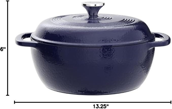 Lodge Essential Enamel Cast Iron Dutch Oven 6 Quarts - Perfect for Bread Baking, Braising, Marinating & Slow Cooking, Features Moisture-Sealing Lid & Dual Handles, Kitchen Essentials, Indigo
