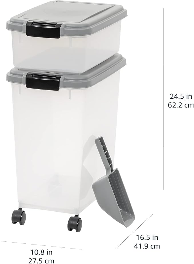 Amazon Basics 3-Piece Airtight Pet Food Storage Container Combo with Scoop, BPA Free, Removable Wheels, 33 QT + 12 QT