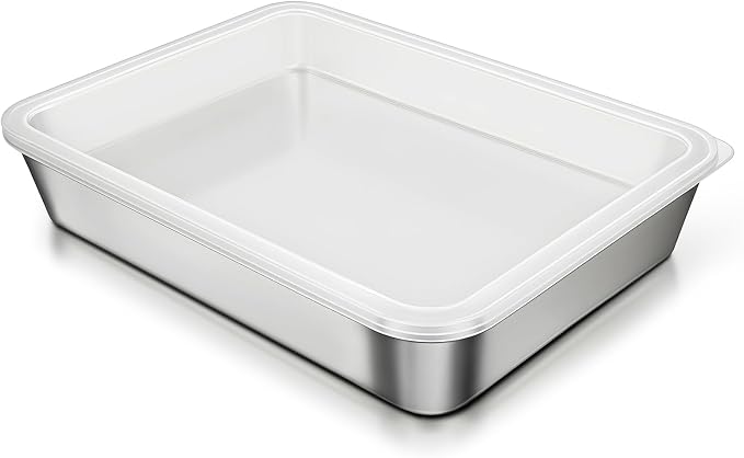 304 Stainless Steel Baking Pan with Lid, 12⅓ x 9¾ x 2 Inch Rectangle Sheet Cake Pans with Covers, Commercial Grade Bakeware for Cakes Brownies Casseroles, Non-toxic & Heavy Duty & Dishwasher Safe