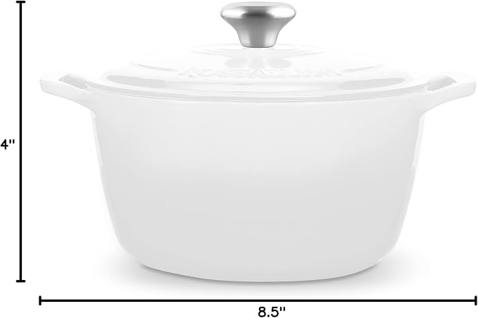 Signature Enameled Cast Iron Dutch Oven, Non-Stick Serving Pot with Tight Fitting Lid for Perfect Roasting, Baking, Sauteing, and Bread Making | 3.5Q (3.3L) - White