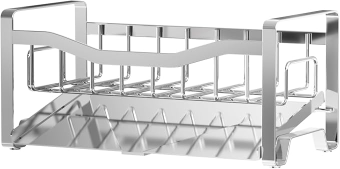 Stainless Steel Kitchen Sink Caddy Organizer with Auto Drain Tray, Sponge Holder for Countertop Storage Silver