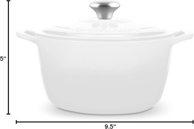 Signature Enameled Cast Iron Dutch Oven, Non-Stick Serving Pot with Tight Fitting Lid for Perfect Roasting, Baking, Sauteing, and Bread Making | 5.5Q (5.2L) - White