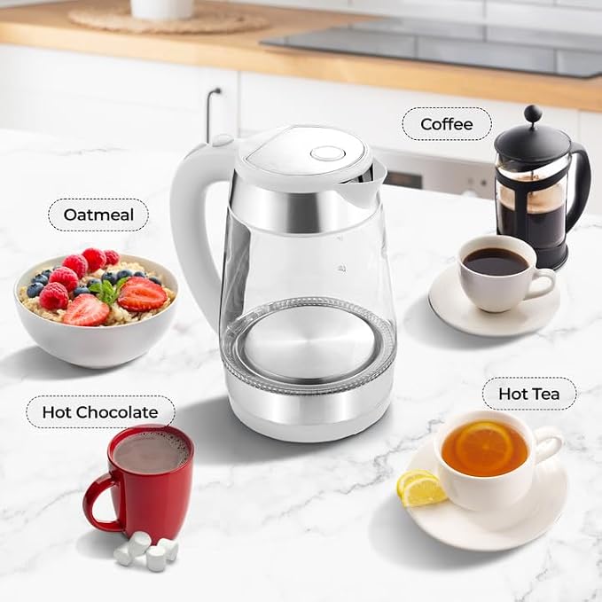 Zulay Kitchen Fast Boiling Electric Water Kettle - 1.7L, 1500W, Auto Shut-Off for Overboil & Boil Dry Protection, Cool-Touch Handle, 360° Base - Rapid Teapot Boiler For Coffee & Tea - White