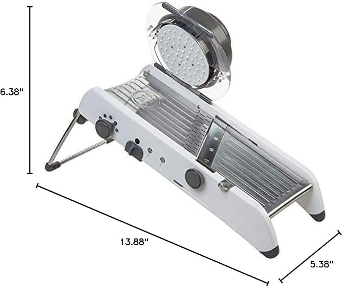 PL8 Professional Mandoline - Versatile Slicer with Adjustable Straight, Waffle, and Julienne Blades, Extra-Wide Stainless Steel Deck, Safety Hand Guard, Non-Skid Feet, and Space-Saving Design | Versatile Slicer with Extra-Wide Stainless Steel Deck, Saf...