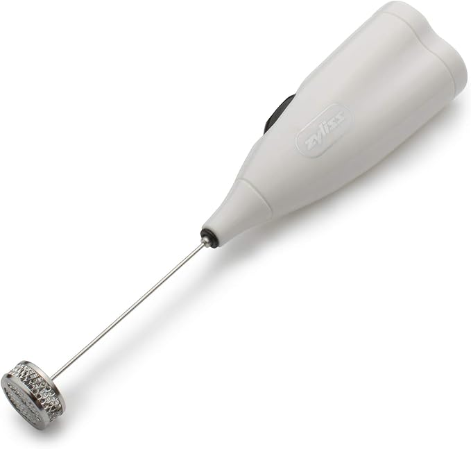 Zyliss Handheld Electric Milk Frother - Battery-Powered Frother for Coffee - Create Hot or Cold Foam in Cappuccinos, Lattes, or Shakes - Perfect Accessory for Your Coffee Bar - White