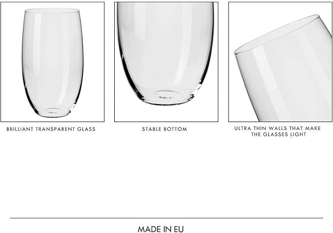 Krosno Water Glasses Set of 6, 17.2 oz, Blended Collection | Drinking Glasses, Lead-Free Crystal Glassware, Juice Glasses, Water Glass Set, Dishwasher Safe, Made in Europe