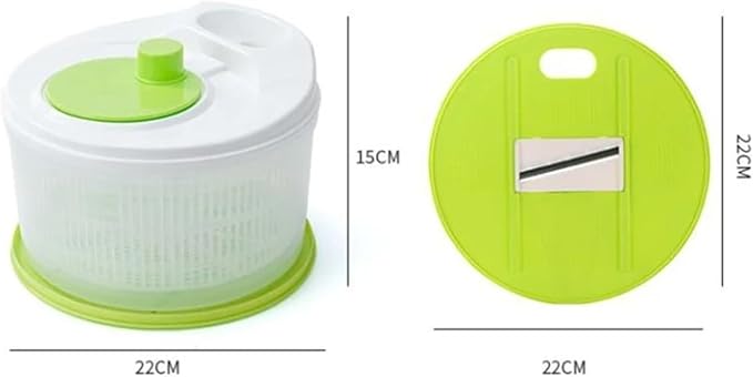 Manual Salad Spinner - Hand Operated Vegetable Dryer for Quick Washing and Drying Greens, Lettuce, and Berries(Green with slicer)