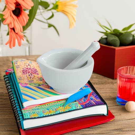 Porcelain Mortar and Pestle, Spice Garlic Herb Grinder,Mixing Grinding Bowl, Crusher Set,Kitchen Tools- 3.2inch