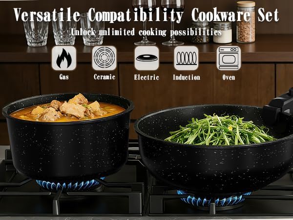 Umite Chef 21Pcs Pots and Pans Set Non Stick, Nonstick Ceramic Cookware Sets Detachable Handle, Non Toxic Healthy Induction Cookware, Kitchen Cooking Set, with Frying Pans Set, Dishwasher/Oven Safe